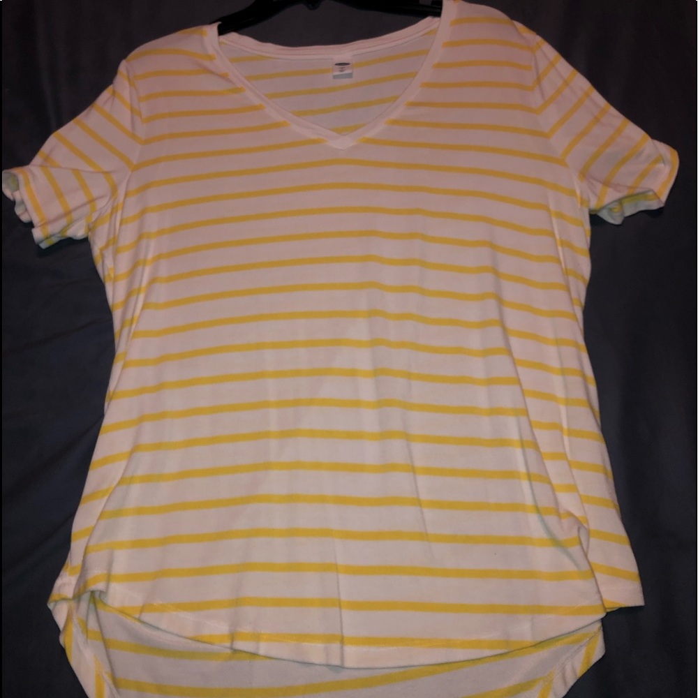 Yellow striped v neck shirt